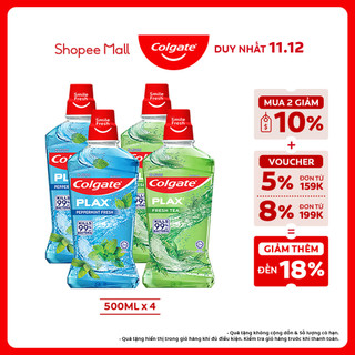  Combo 4 Nước súc miệng Colgate diệt 99% vi khuẩn Plax trà xanh & bạc hà 500ml 
