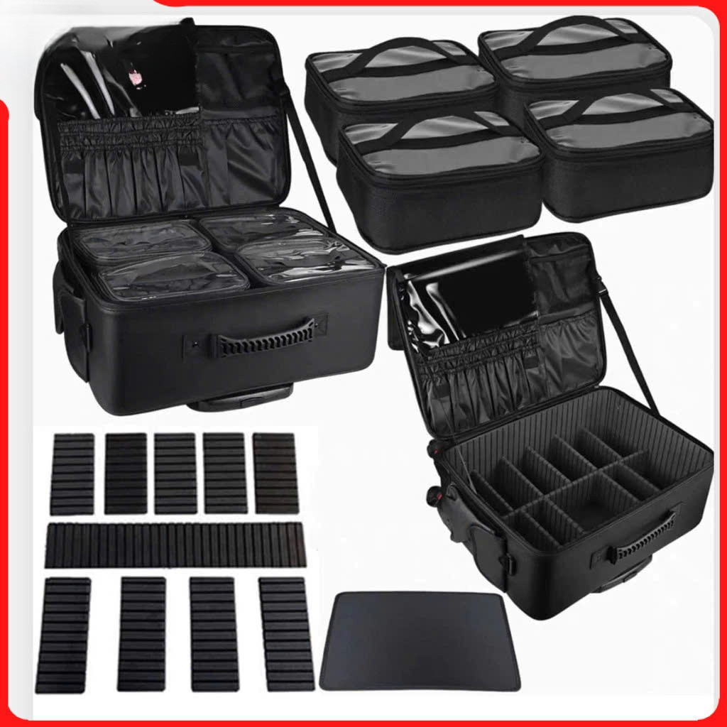 [ Da PU 100% ] Cốp kéo đựng đồ Da PU chống nước makeup chuyên nghiệp sz 48cm. Cốp kéo đựng đồ make