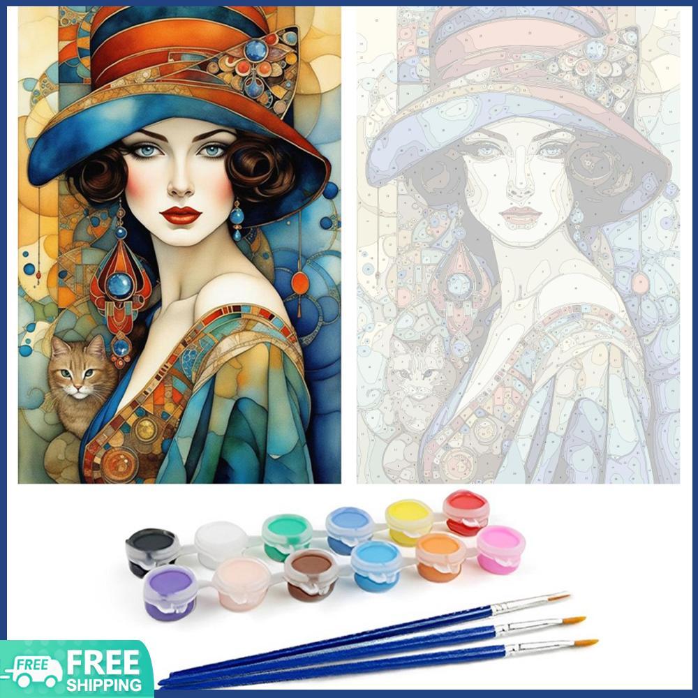 Siêu danh dự☄ Sơn Theo Số Bộ Trên Canvas DIY Dầu Nghệ Thuật Vintage Dame Trang Trí Tường Nhà 40x60cm