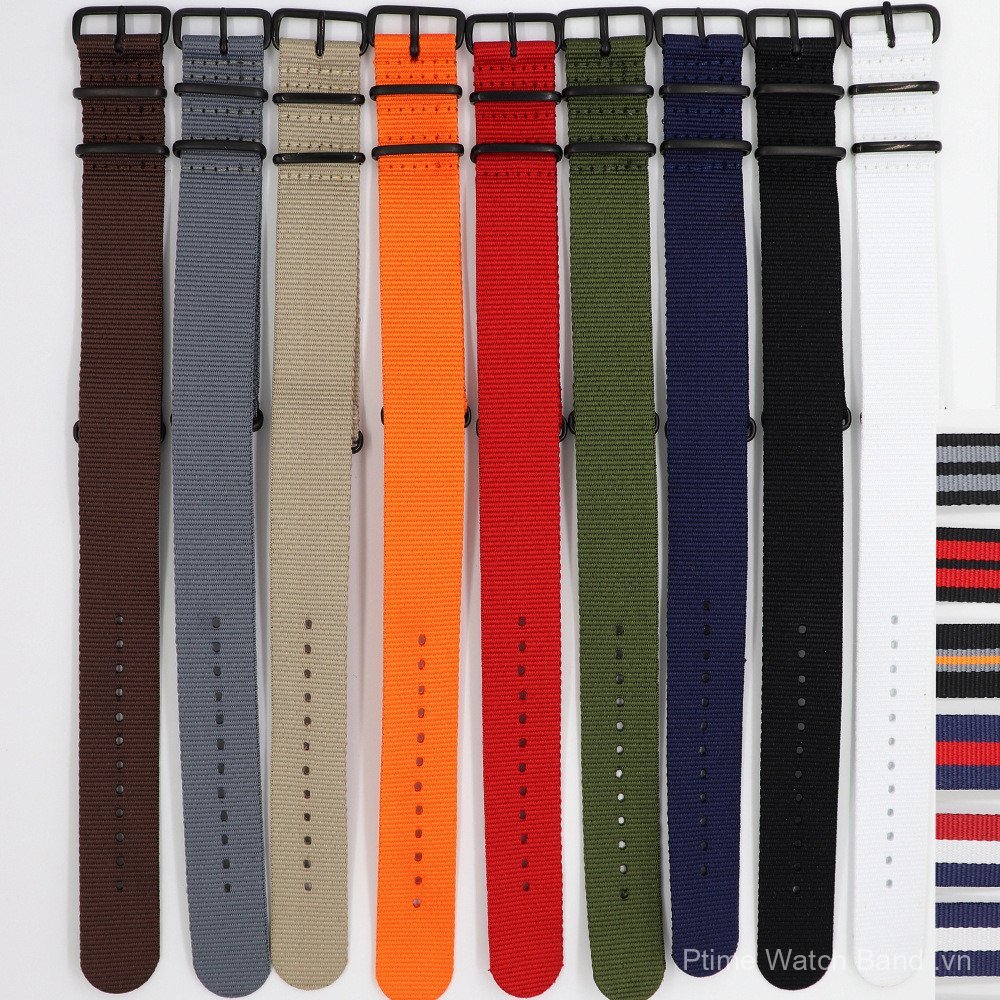 18 / 20 / 22 / 24mm NATO Nylon Vải Đồng Hồ Dây Chống Thấm Nước Chống Mồ Hôi Với Đen Mạ Điện Khóa Phụ
