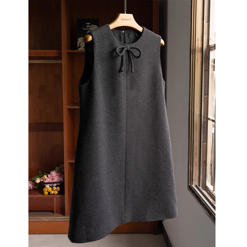 Pháp nặng nềĐộc~ ~ Low Luxury Old pVáy Vest trang trí nơ pha trộn len MR187