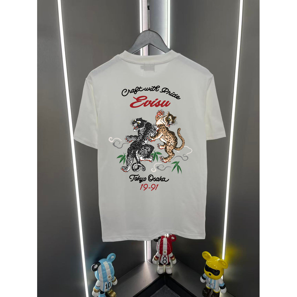 Evisu / Fushen 2026 Đầu Xuân Phong Cách Mới Áo Thun Nữ Tay Ngắn Nam Nữ Phong Cách Cặp Đôi Cổ Tròn Rờ