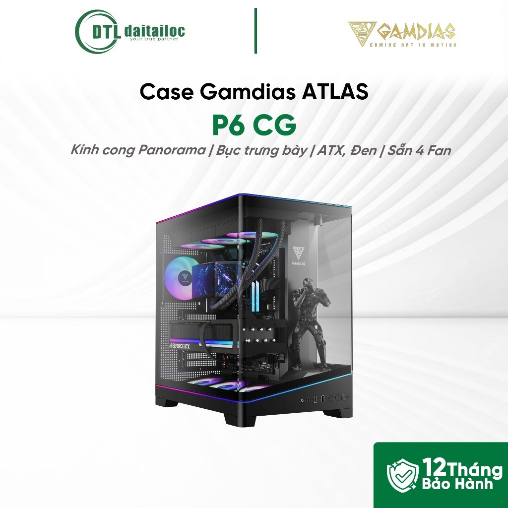 Case Gamdias ATLAS P6 CG (ATX / Sẵn 4 Fan / Màu Đen) | Chính hãng | Bảo hành 12 tháng