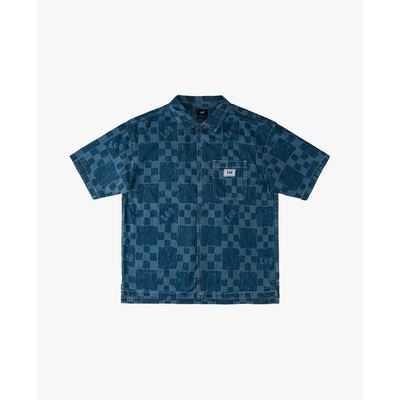 LEE - Áo sơ mi denim nam tay ngắn họa tiết monogram_LMT012021211011-A09979