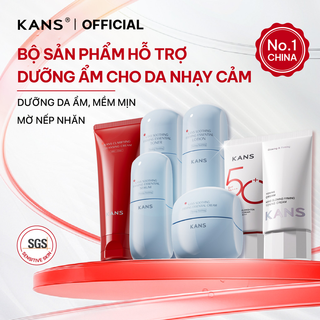 KANS Combo 7 Món Dưỡng Da Mềm Mịn Kem Chống Nắng - Sữa Rửa Mặt - Toner - Lotion - Serum - Kem Dưỡng 