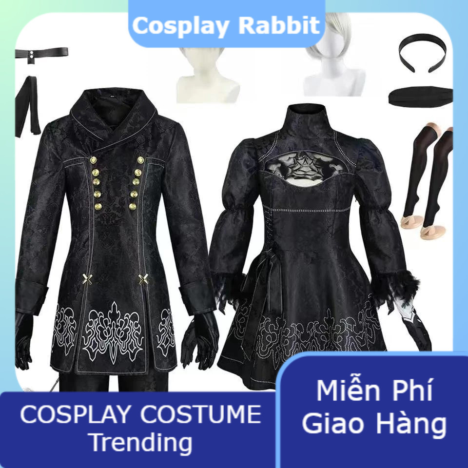 [Full Set] Trang phục Cosplay NieR: Automata - Yorha 2B & 9S Suit / Wig Tóc Giả / Nam Nữ, Plus Size
