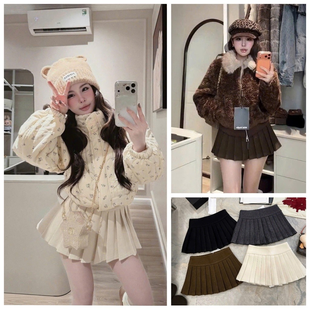 [Follow shop nhận mã 10k] Chân váy ngắn dạ xếp ly Meo Meo Shop QCCC QCL1 CV0729 6995