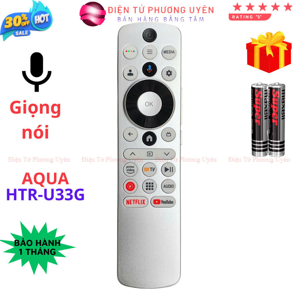 Remote điều khiển tivi AQUA Mã 03 giọng nói, điều khiển TV AQUA AQT50K800UG - Tặng pin - Phương Uyên