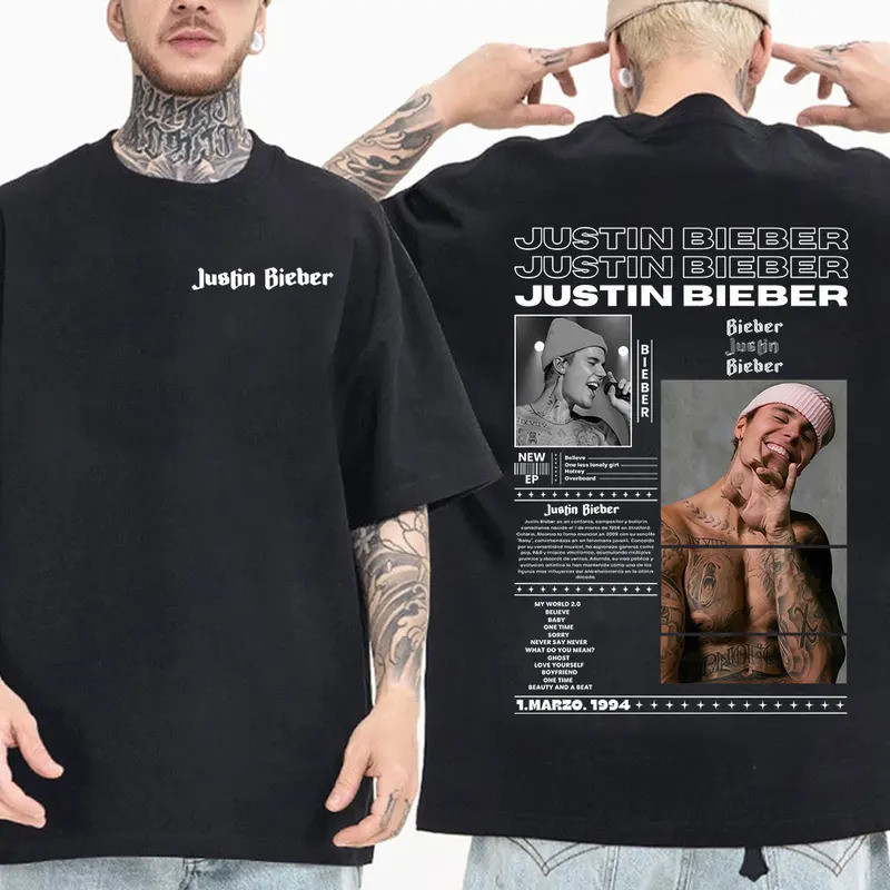Justin Bieber Nhạc Pop Áo Thun Hip Hop Thời Trang Quần Áo Nam Nữ Tay Ngắn Cotton 1 Thường Ngày