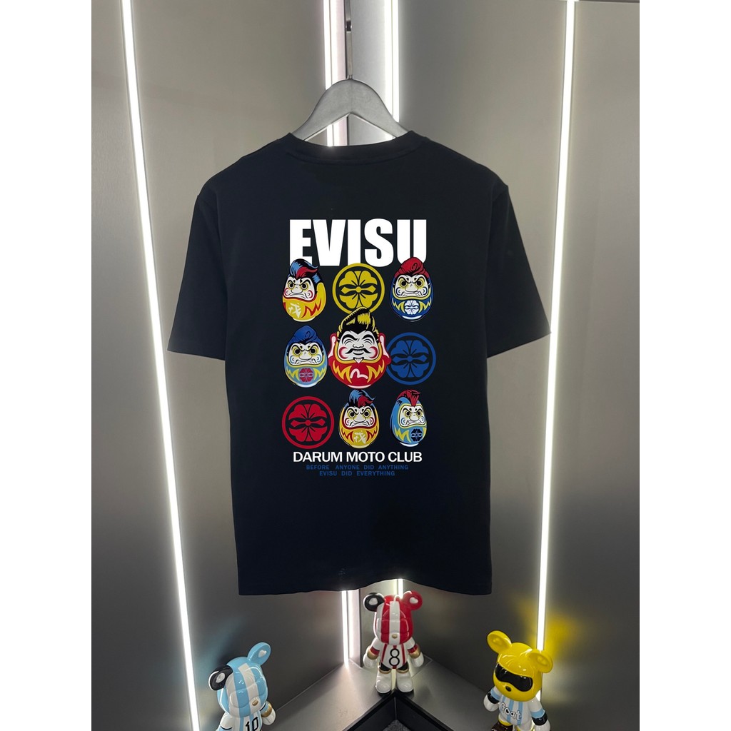 Evisu / Thần Tài 2026 Cổ Tròn Ngắn Tay Cổ Điển Nam Nữ Quần Áo Thu Đông In Chữ Công Sở Mới Cổ Tròn In