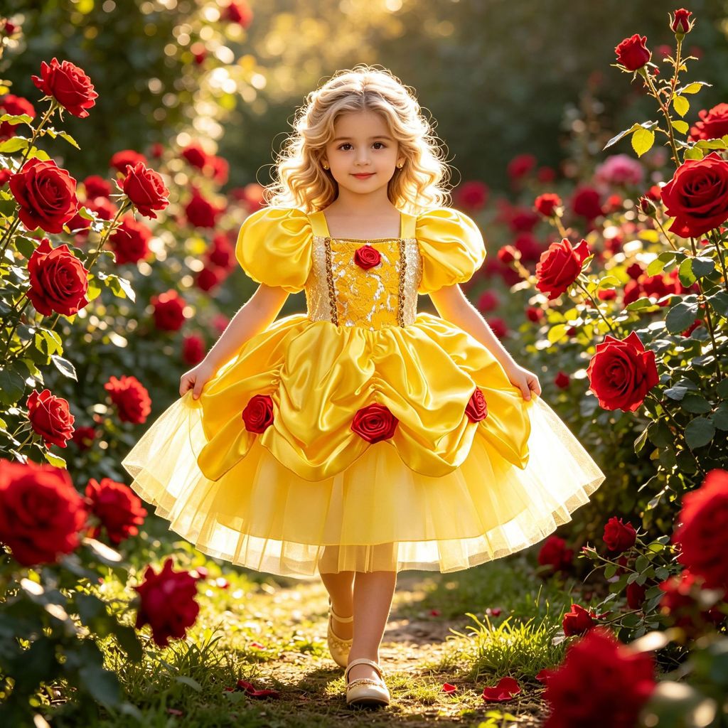 Tiệc Ngày Lễ Bé Gái Super Mary Belle Váy Công Chúa cosplay Lông Tơ Hoa Hồng Đầm 60318