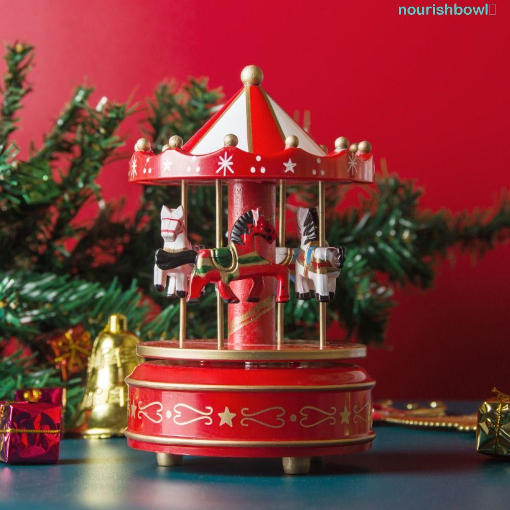 NOURISHBOWL​ Hộp Nhạc Carousel, Giáng Sinh Carousel Gỗ Xoay Hộp Nhạc, Tương Tác DIY Tinh Tế Trẻ Em H