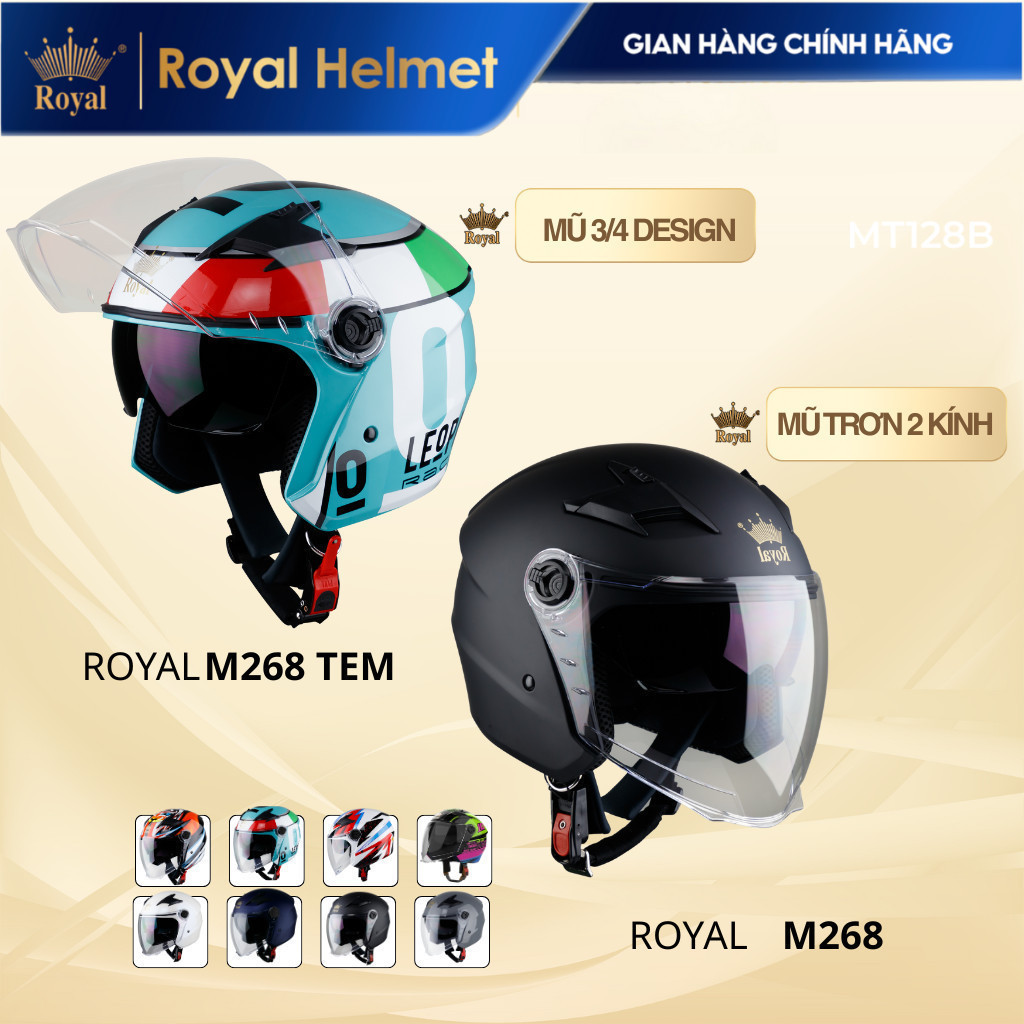 Mũ Bảo Hiểm 3/4 Royal Series M268 Và M268 Tem Có 2 Kính Thời Trang Chống Nắng Đi Phượt Đi Chơi