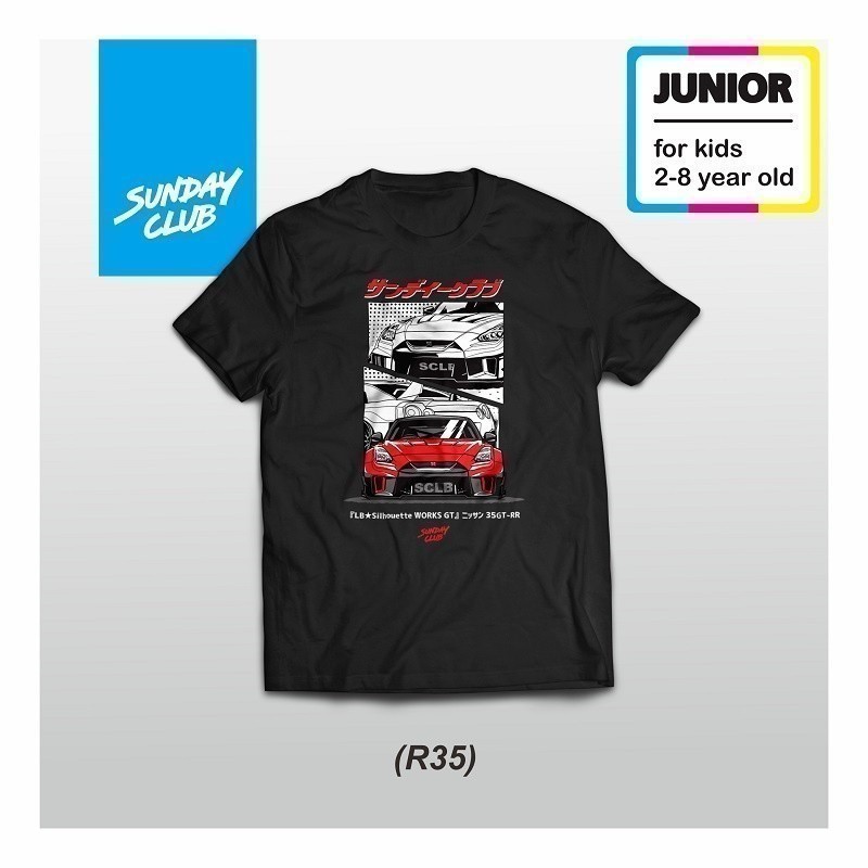 Câu lạc bộ chủ nhật thời trang HITAM 2025 - Kaos Kids Nissan Skyline R35 LBWK Hot Wheels Ô tô màu đe