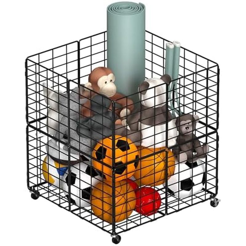 Ball Basket Organizer for Garage or Gym, Indoor & Outdoor Holds Basketballs, Soccer Balls, Toys and 