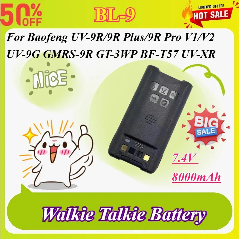 BL-9 7.4V 8000mAh Bộ đàm Pin cho Baofeng UV-9R UV-9R Plus UV-9R Pro V1 / V2 UV-9G GMRS-9R GT-3WP BF-