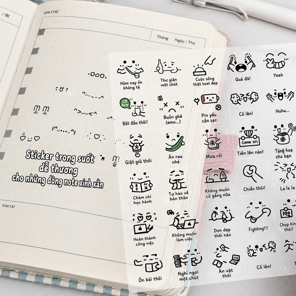 Sticker Decor Planner Journal Hoạt Hình Emoji Đáng Yêu Mini 8x8cm Trong Suốt STI113 Trang Trí Scrapb