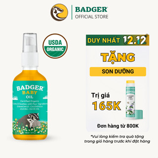  Dầu hữu cơ dưỡng da massage cho em bé Badger Organic Baby Oil - hạn chế khô da giúp da ẩm mềm - 118ml 