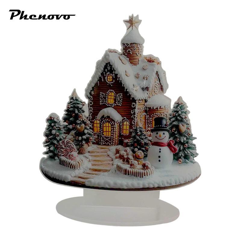 Phenovo 2D Flat Xmas Gingerbread House Trang trí để bàn cho bữa tiệc Giáng sinh, lễ hội