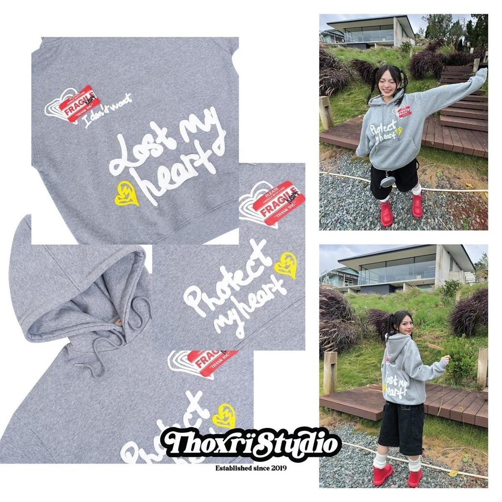 FRAGILE HEART THOXRI embossed printed smooth cotton fleece hoodie