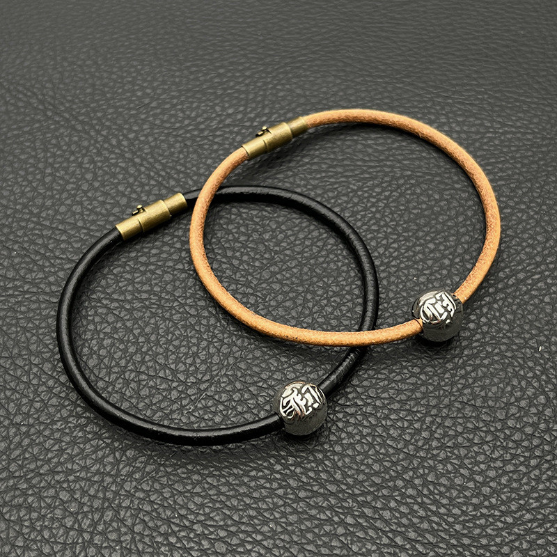 Takahashi goros Lưới 3mm Dây Da Đeo Chéo Vòng Tay Da vintage Vòng Tay Da Bò
