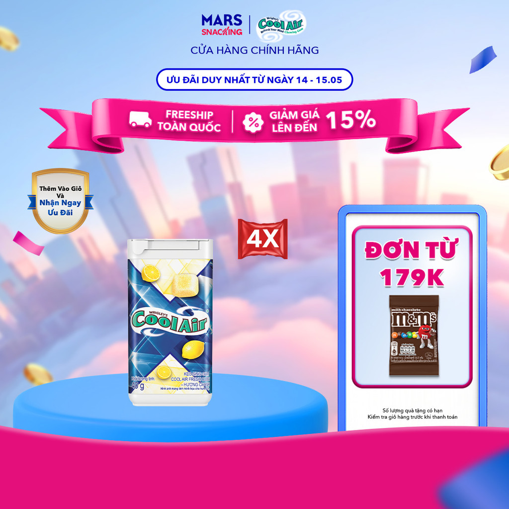 Combo 4 Kẹo Sing-Gum Cool Air Fresh Cube Lemon - Hương Chanh 40g