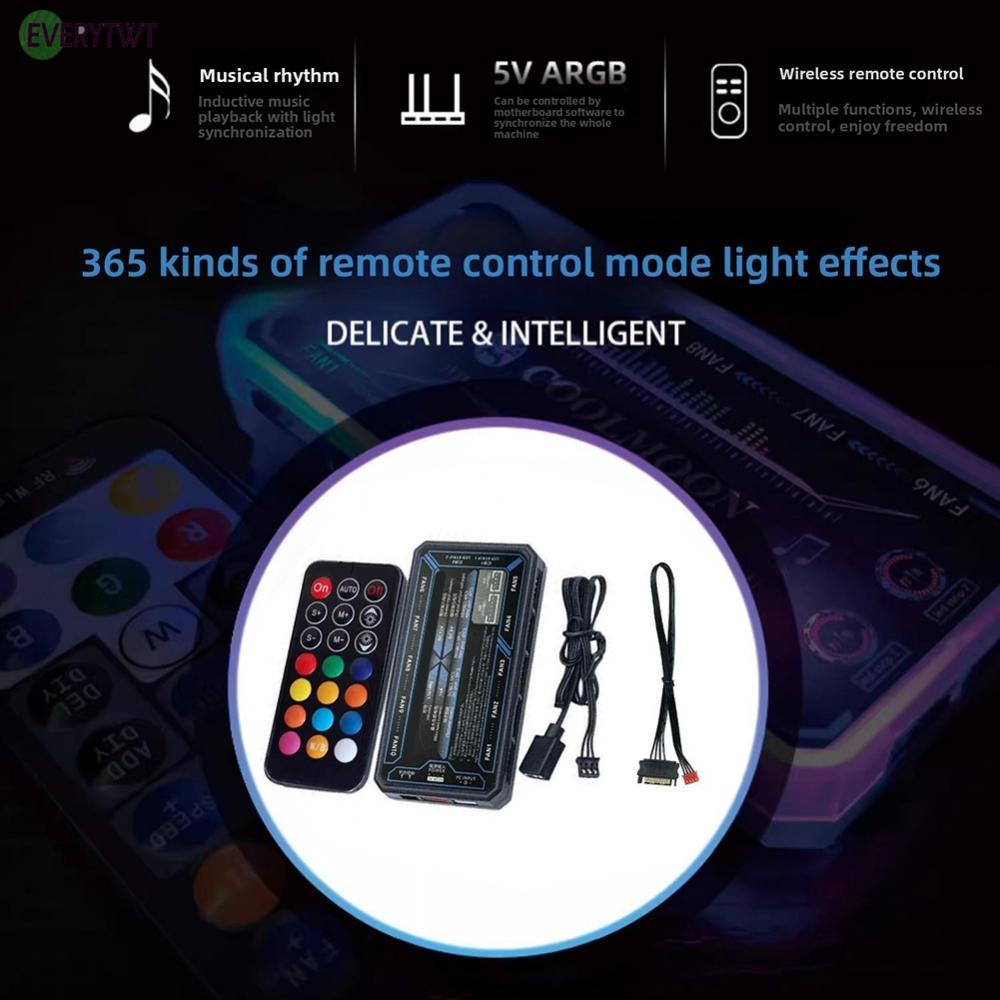 ARGB Fan Hub Âm nhạc Điều khiển nhịp điệu 10 Đầu quạt 6 chân 2 Đầu dây LED 4 chân