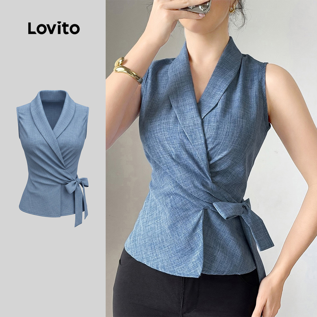 Lovito Áo khoác giả denim phong cách thường ngày màu xanh đậm dành cho nữ mùa xuân/hè LK5ED379