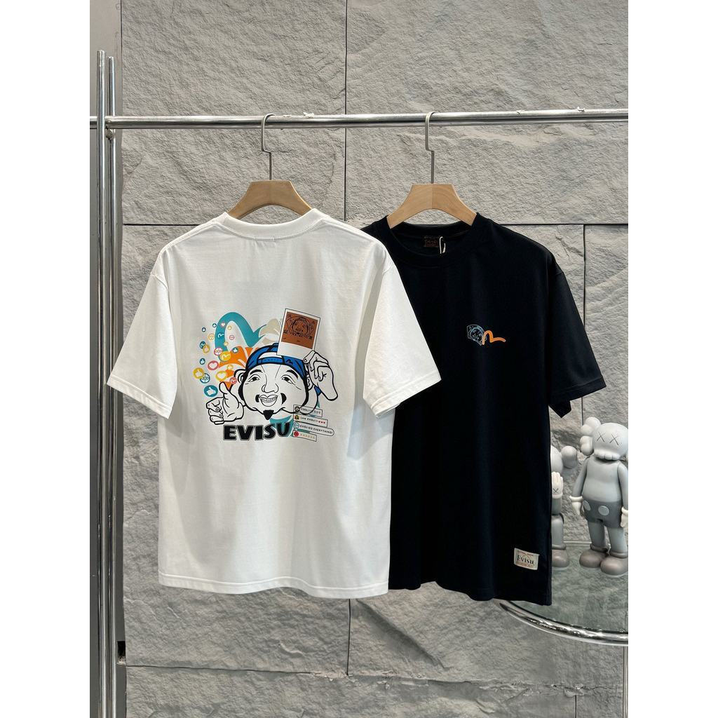 EVISU Áo Thun Unisex 2026 Đầu Xuân Cổ Tròn Tay Ngắn In Chữ In Hình Heav