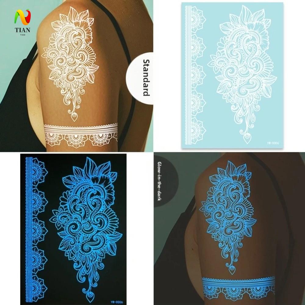 YÊU CẦU IMPACT Đề can hình xăm Henna trắng, Dụng cụ cưới Ấn Độ Nhãn dán hình xăm Henna phát sáng, Re