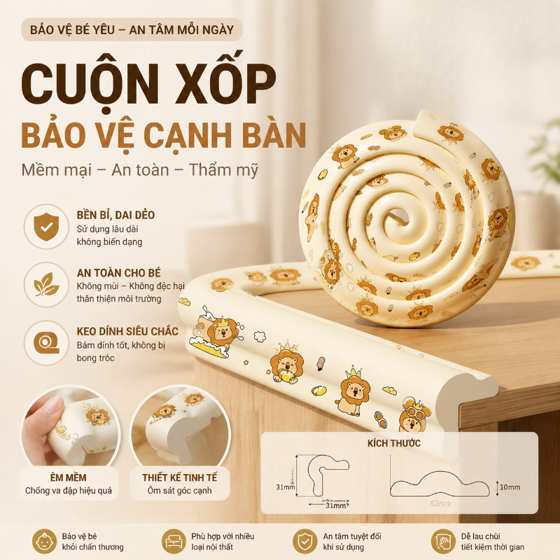 Dải bảo vệ chống va chạm cho bé, dải chống va đập xốp bọc cạnh bàn, mềm dày, tự dính, an toàn cho bé, chống sốc nội thất