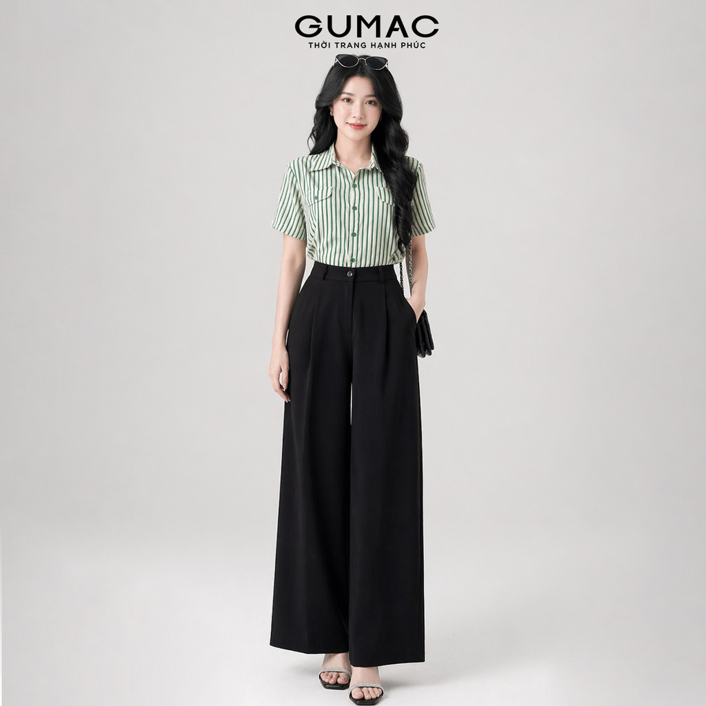 Quần tây ống rộng nữ, phía trước có chiết ly có túi xéo 2 bên cài nút cơ bản thời trang GUMAC LQF090