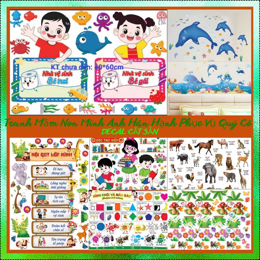 Tranh Góc Mầm Non/ Decal mầm non/ Tranh chủ đề mầm non dán lớp nhà trẻ/ tiểu học CẮT SẴN - Góc học t