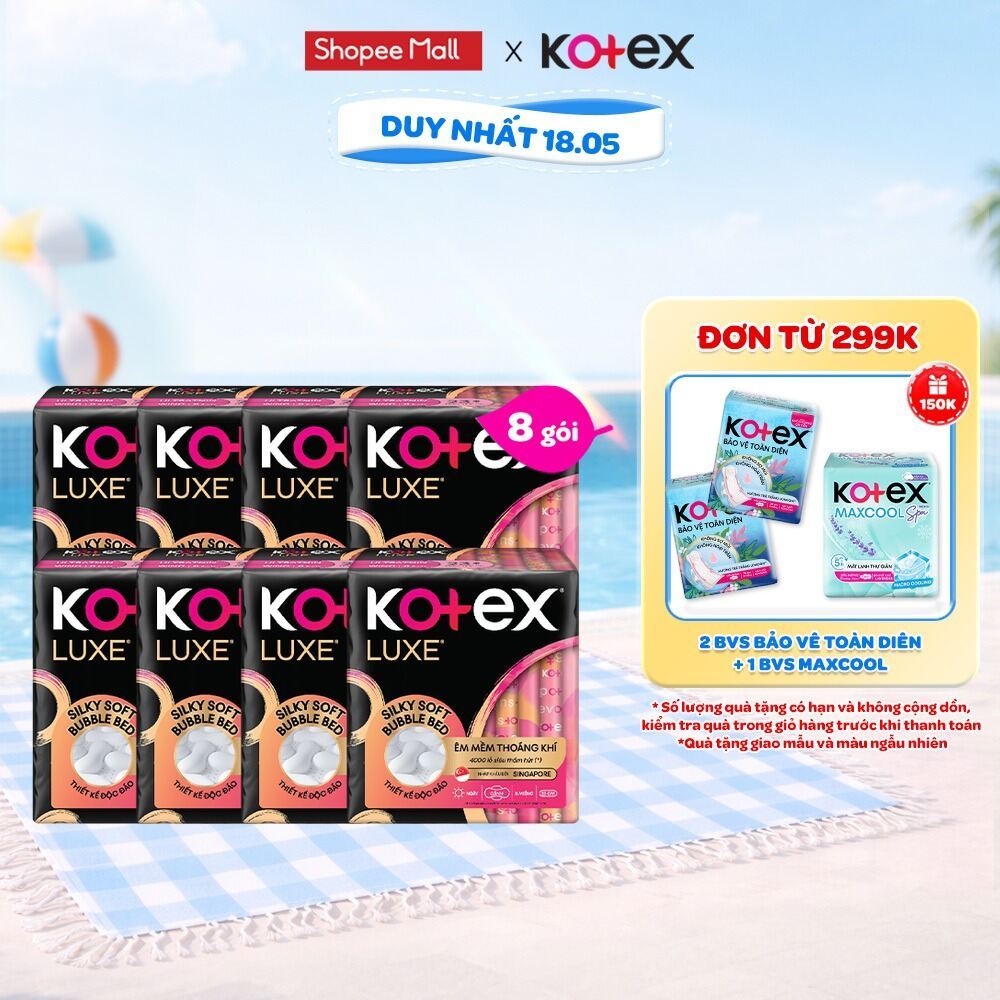 Combo 8 Băng vệ sinh Kotex LUXE Ngày Cánh 23cm 8 miếng