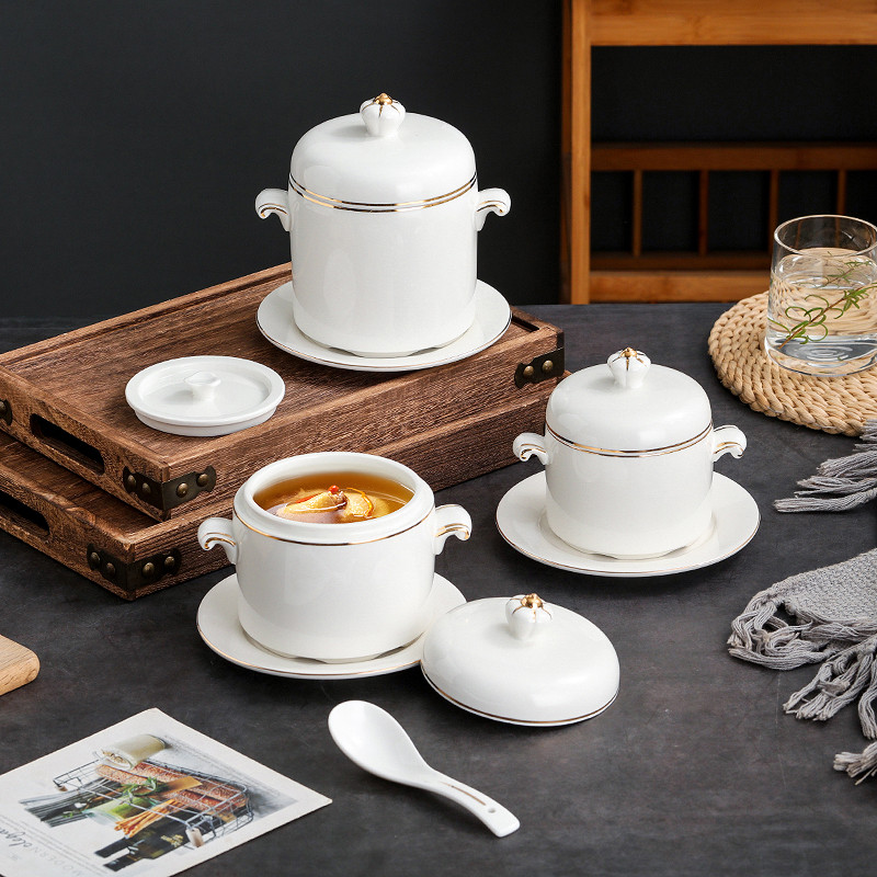 Phnom Penh Gốm Chống Nước Stew Cup Emerald Crown Soup Cup Nắp Đôi Hộ Gia Đình Đôi Đơn Một Stew Cup S