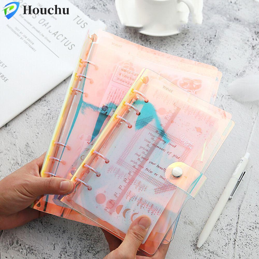 HOUCHU Ring Binder Cover Spiral Binder File Folder A5 / A6 Clear Planner Card Storage Rainbow Button
