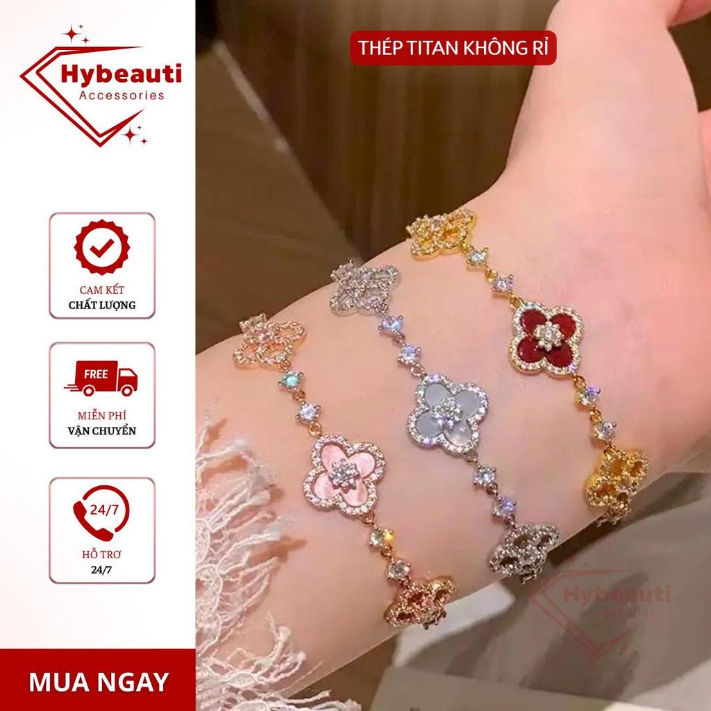 Vòng tay hoa anh đào Sakura may mắn titan không rỉ Hybeauti lắc tay cỏ bốn lá thời trang, sang trọng
