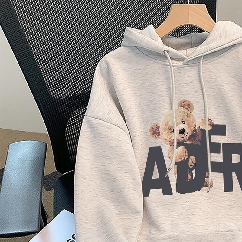 Unisex White Hoodie with Bear Print - Youthful Streetwear Style, Cool Oversize Design