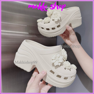   Form nhỏ  Dép sục nữ độn đế 8cm gắn Hoa dép đúc đi mưa chất mềm nhẹ hàng hot trend 