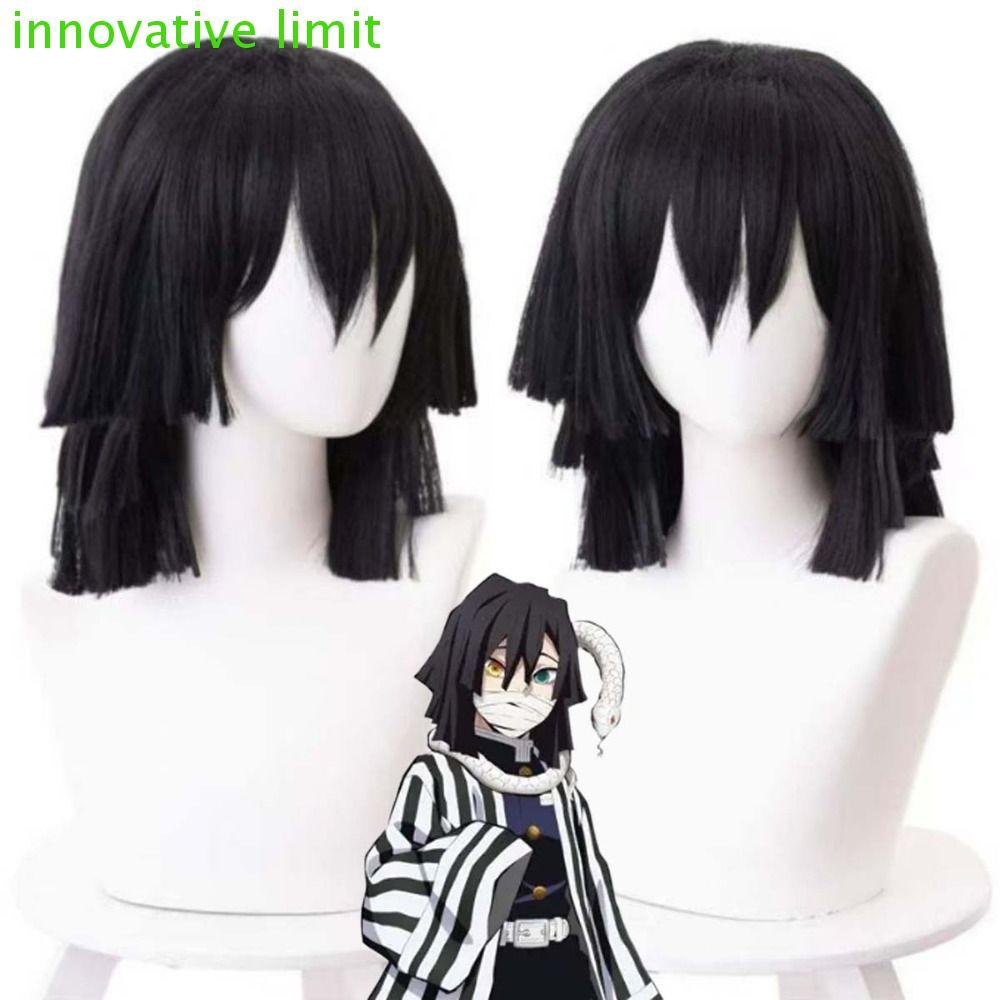 Đầu giả Iguro Obanai cosplay, anime chịu nhiệt, tóc đen thẳng ngắn dành cho nhân vật Demon Slayer
