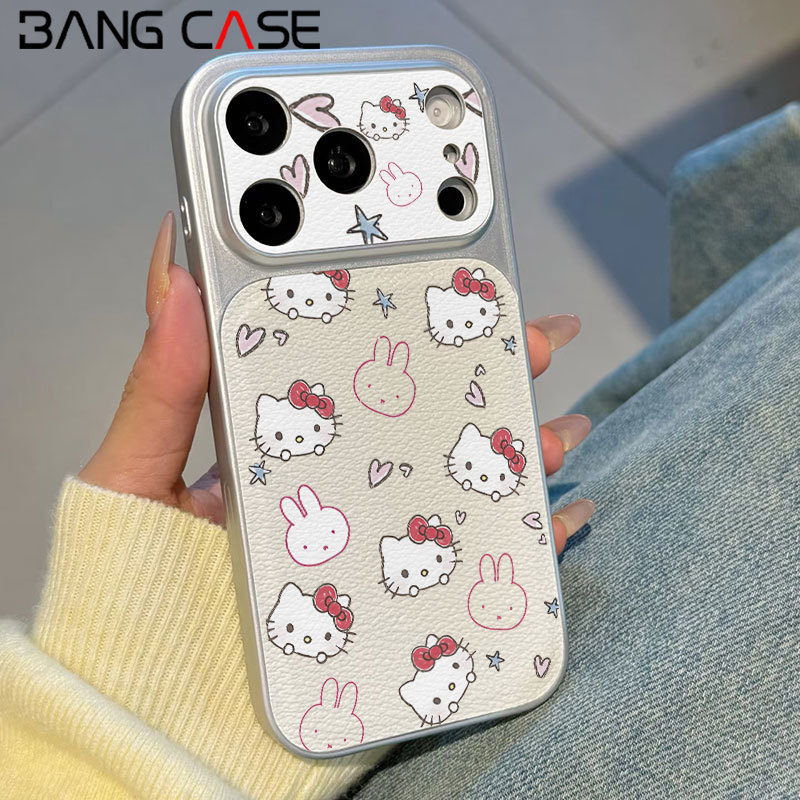 Leather Texture Electroplated Phone Case for IPhone 17 16 15 14 13 12 11 Pro Max Xs Max Cute Miffy K