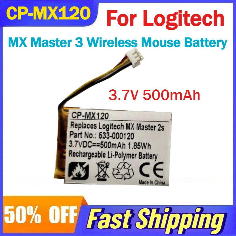 Pin Lithium Sạc 3.7V 500mAh CP-MX120 Chất Lượng Cao Cho Pin Chuột Không Dây Logitech MX Master 3