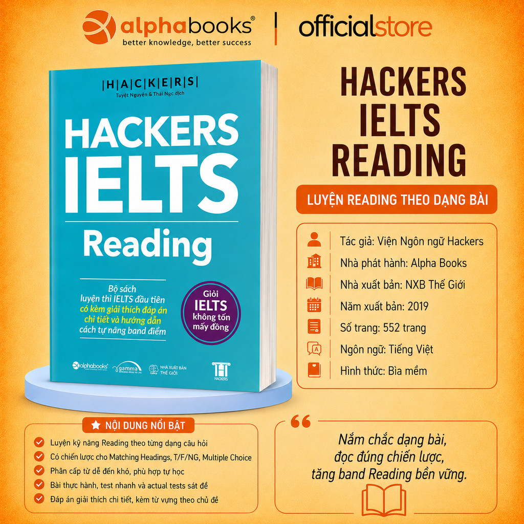 Sách - Hackers IELTS Reading – Kèm Chiến Lược Và Lời Giải Chi Tiết (Gamma Books)