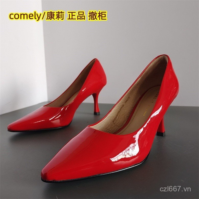 Phổ biến comely / Conly Thương Hiệu Điều Trị Da Thật Giày Nữ Stiletto Mũi Nhọn Giày Thời Trang Đỏ Ca
