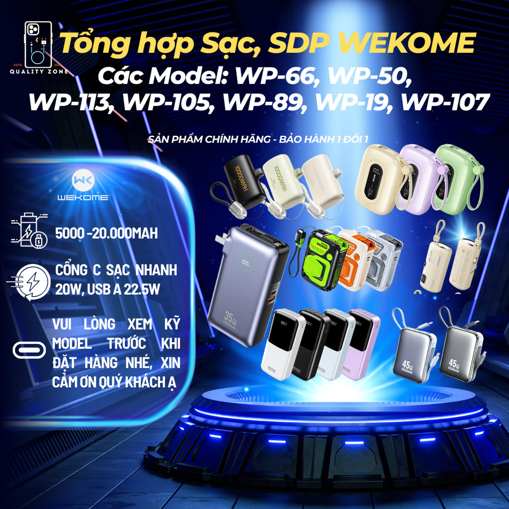 Sạc WEKOME 10000 - 20000 Sạc nhanh WP 66 WP 65 ,WP-66, WP-50,  WP-113, WP-105, WP-89, WP-19, WP-107