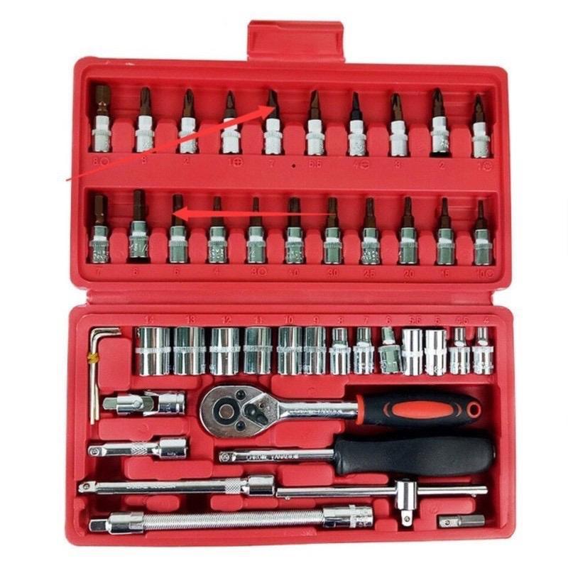 ￼Bộ dụng cụ sửa chữa oto xe máy 46 món đa năng, Bộ dụng cụ mở bulong ốc vít đa năng 46 chi tiết, Khô