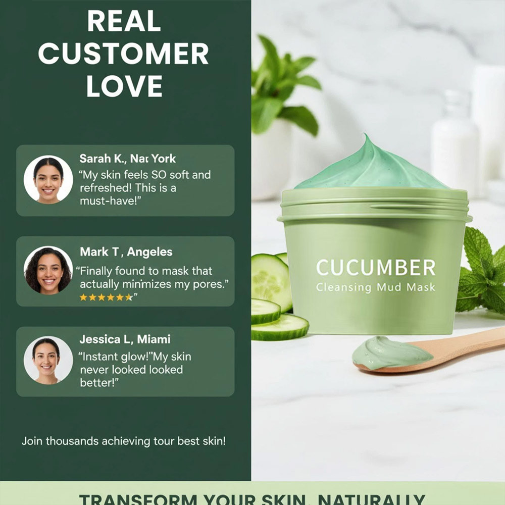 Cucumber Face Mask Soothing Cooling Clay Mask Pore Deep Cleansing Detox Acne