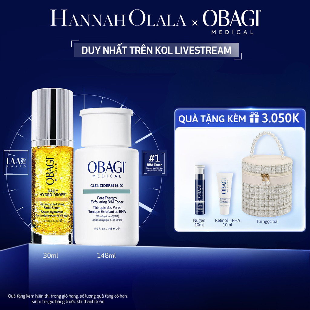 [Hannah x Obagi] Bộ đôi Toner BHA Obagi Medical Clenziderm M.D 148ml Và Serum Vitamin B3 Phục Hồi Da