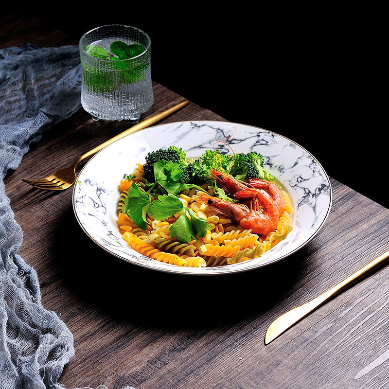 Phnom Penh Đá Cẩm Thạch Mũ Rơm Đĩa Sâu Pasta Đĩa Súp Dày Salad Đĩa Thực Phẩm Phương Tây Hộ Gia Đình 