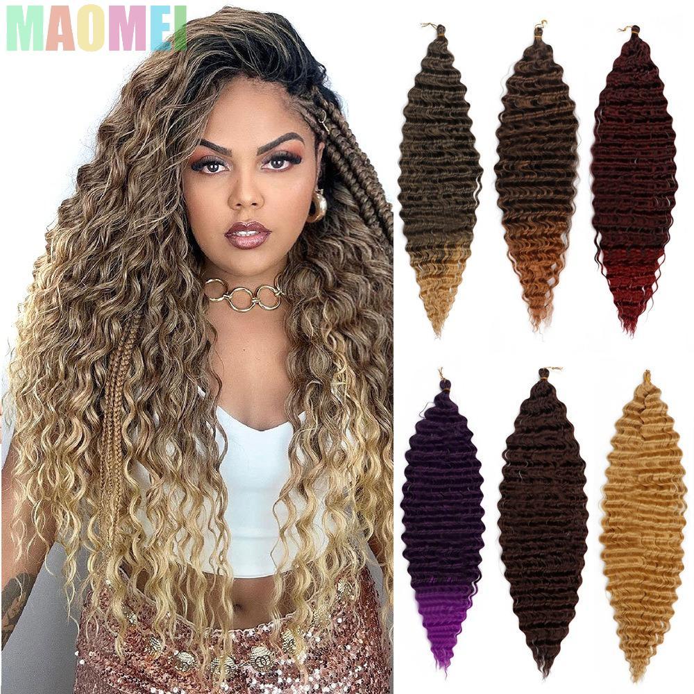 MAOMEI Deep Wave Crochet Hair, Afro Curls Ombre Passion Twist Braid Hair Extension, Fluffy Long Natu